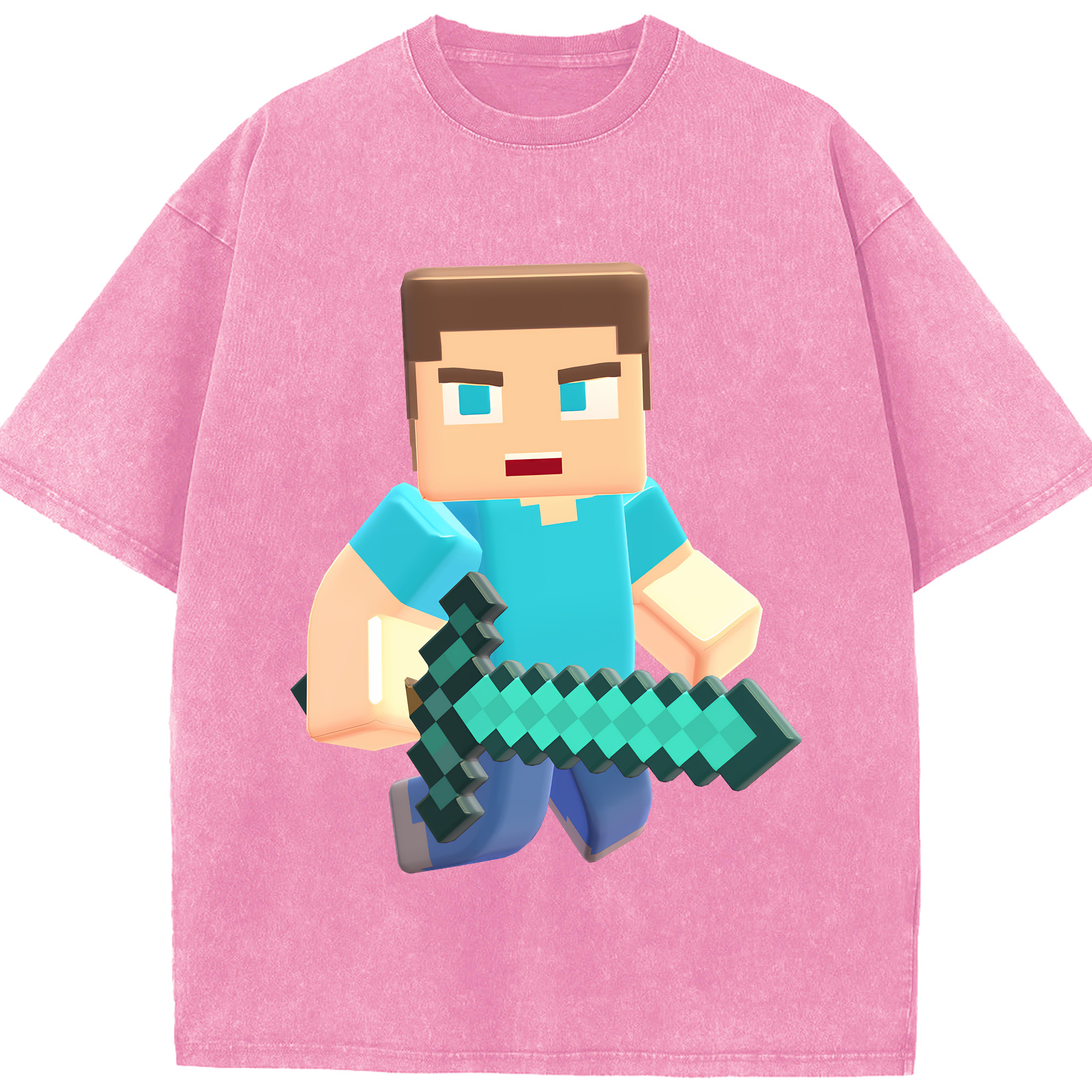 （画像用） マインクラフト ブロックの世界 Minecraft MC Block world 綿100% ヴィンテージ風 半袖Tシャツ（フロントプリント）